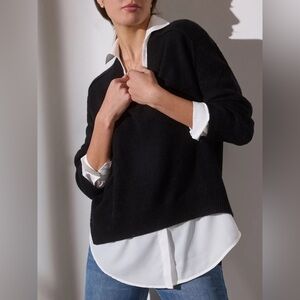 Brochu Walker Sweater Holm Layered V Neck Black Cashmere Wool NWT $388